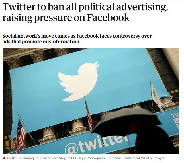 توییتر تبلیغات سیاسی را ممنوع کرد